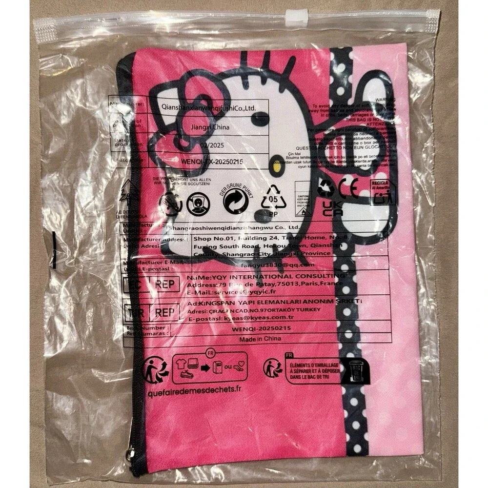 Hello Kitty Pencil Case Cosmetic Makeup Pouch Black Pink New